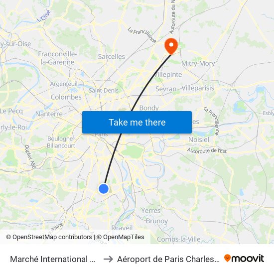 Marché International de Rungis to Aéroport de Paris Charles de Gaulle map