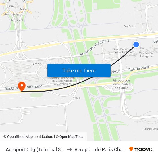 Aéroport Cdg (Terminal 3 – Roissypôle) to Aéroport de Paris Charles de Gaulle map