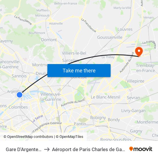 Gare D'Argenteuil to Aéroport de Paris Charles de Gaulle map