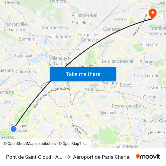Pont de Saint-Cloud - Albert Kahn to Aéroport de Paris Charles de Gaulle map