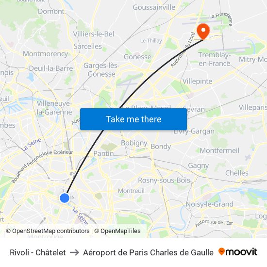 Rivoli - Châtelet to Aéroport de Paris Charles de Gaulle map