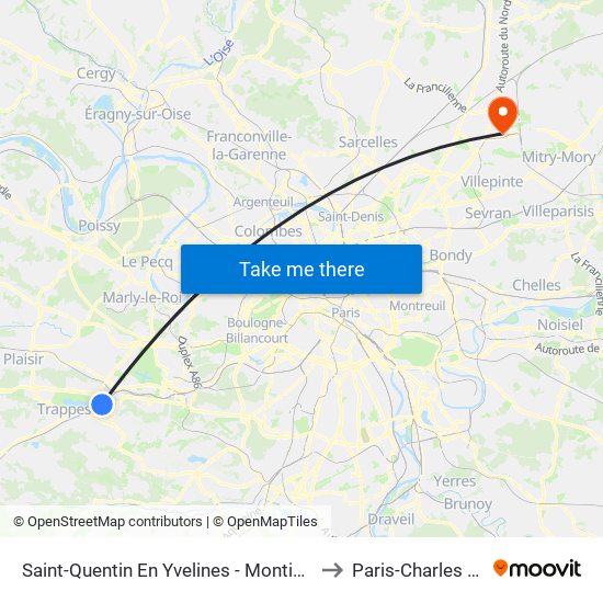 Saint-Quentin En Yvelines - Montigny-Le-Bretonneux to Paris-Charles De Gaulle map
