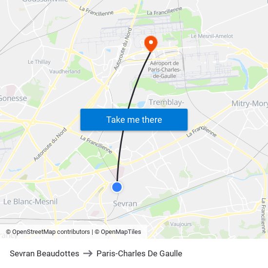 Sevran Beaudottes to Paris-Charles De Gaulle map