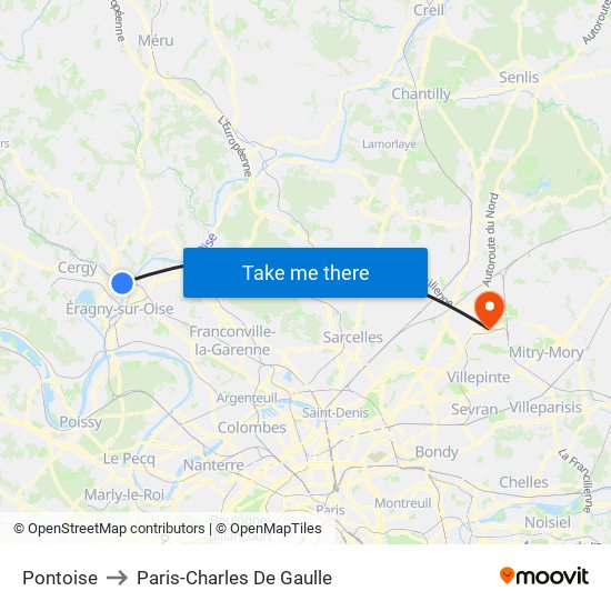 Pontoise to Paris-Charles De Gaulle map