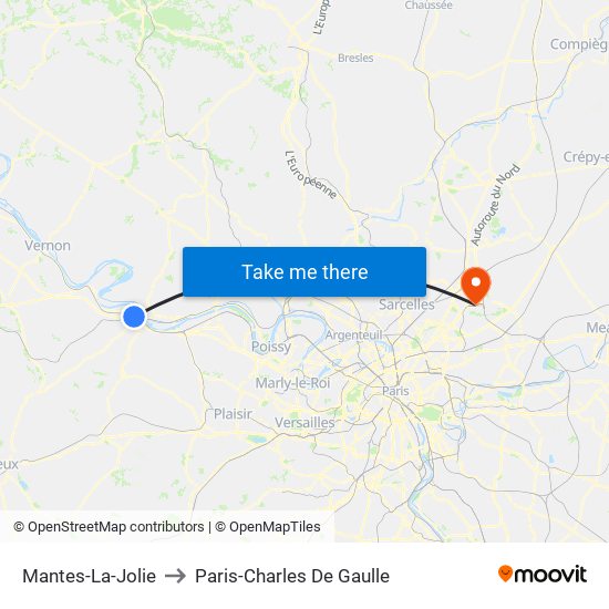 Mantes-La-Jolie to Paris-Charles De Gaulle map