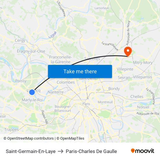 Saint-Germain-En-Laye to Paris-Charles De Gaulle map