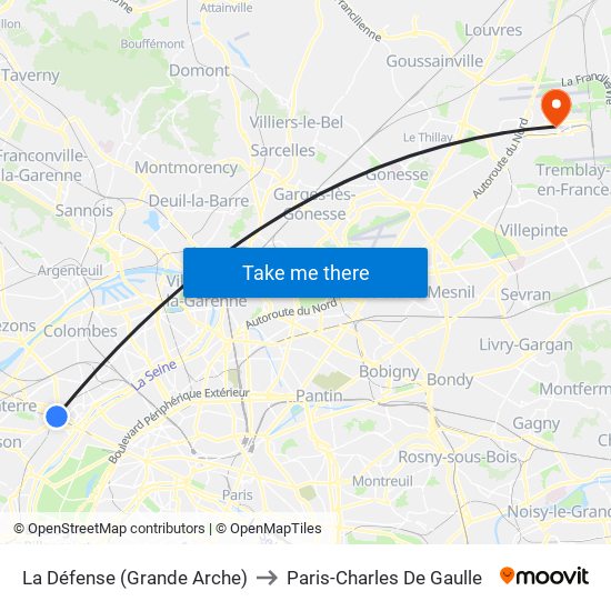 La Défense (Grande Arche) to Paris-Charles De Gaulle map