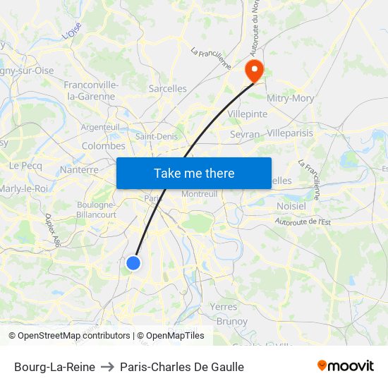 Bourg-La-Reine to Paris-Charles De Gaulle map