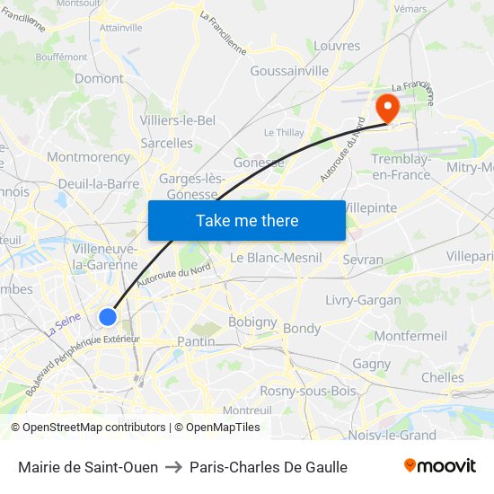 Mairie de Saint-Ouen to Paris-Charles De Gaulle map