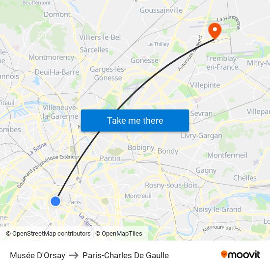 Musée D'Orsay to Paris-Charles De Gaulle map