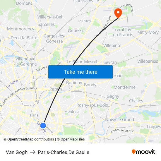 Van Gogh to Paris-Charles De Gaulle map