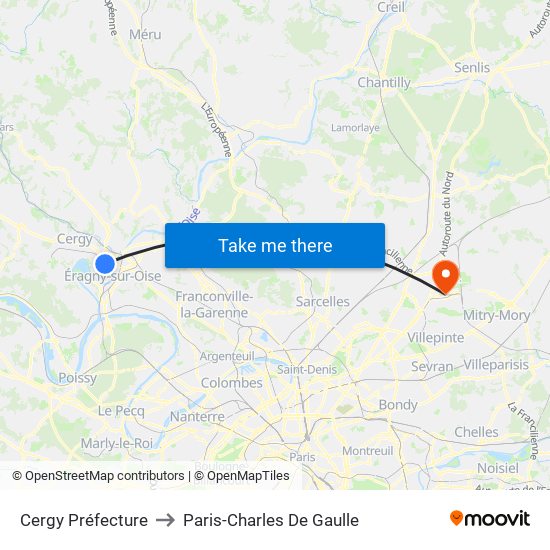 Cergy Préfecture to Paris-Charles De Gaulle map