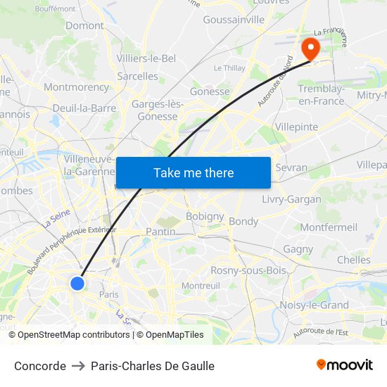 Concorde to Paris-Charles De Gaulle map