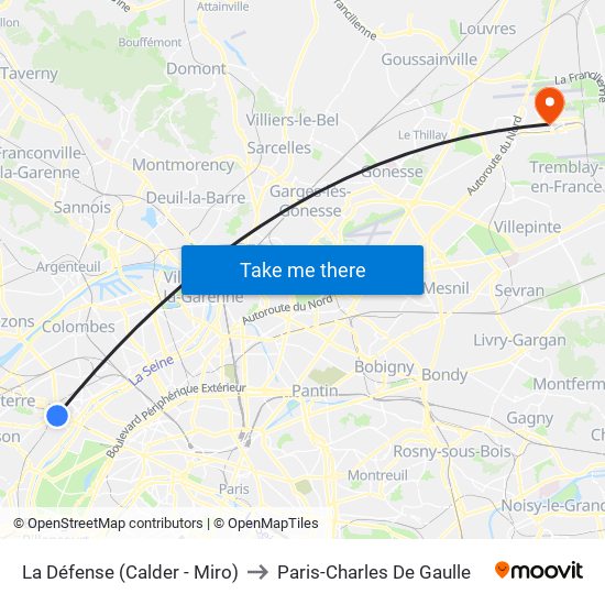 La Défense (Calder - Miro) to Paris-Charles De Gaulle map