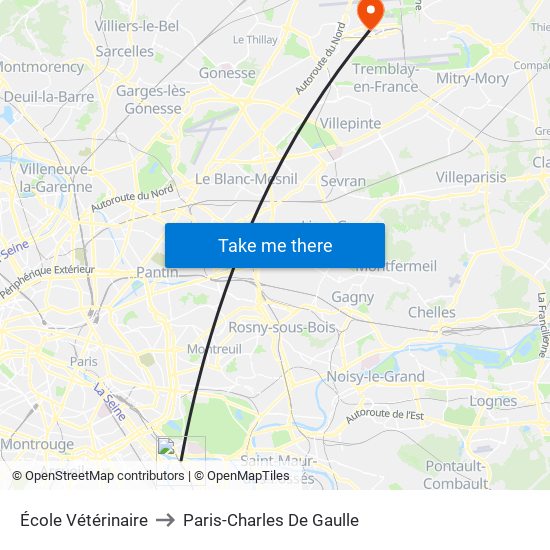 École Vétérinaire to Paris-Charles De Gaulle map