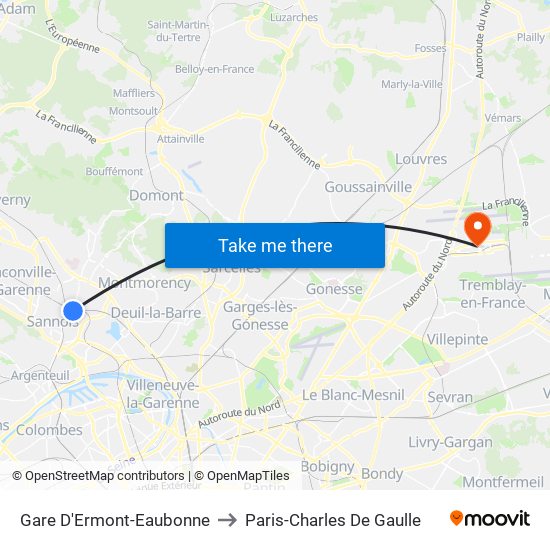 Gare D'Ermont-Eaubonne to Paris-Charles De Gaulle map