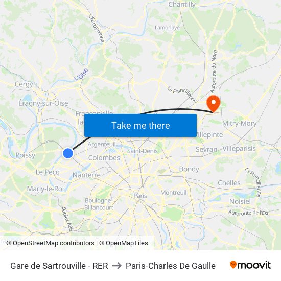 Gare de Sartrouville - RER to Paris-Charles De Gaulle map