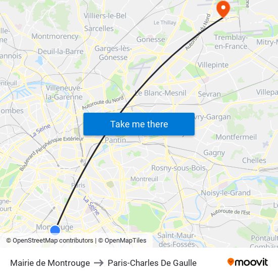 Mairie de Montrouge to Paris-Charles De Gaulle map