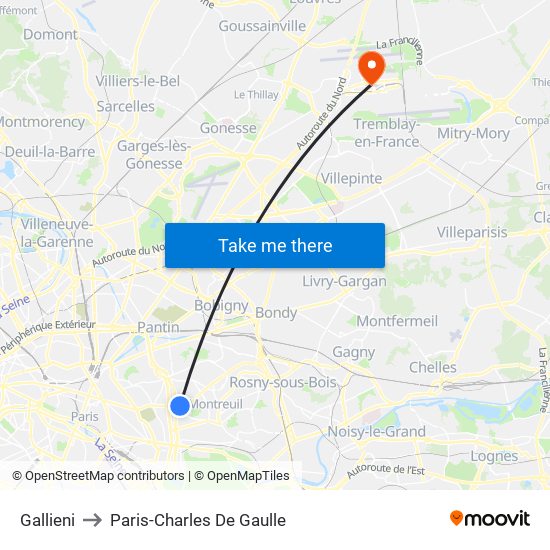 Gallieni to Paris-Charles De Gaulle map