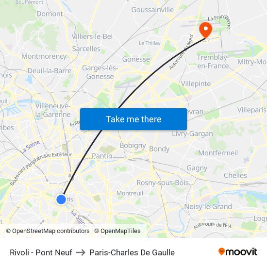 Rivoli - Pont Neuf to Paris-Charles De Gaulle map