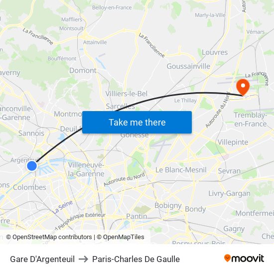 Gare D'Argenteuil to Paris-Charles De Gaulle map