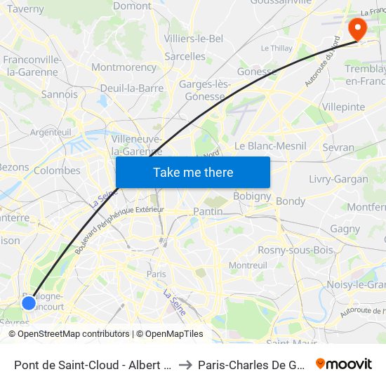 Pont de Saint-Cloud - Albert Kahn to Paris-Charles De Gaulle map