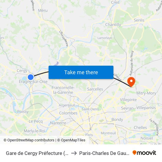 Gare de Cergy Préfecture (C) to Paris-Charles De Gaulle map