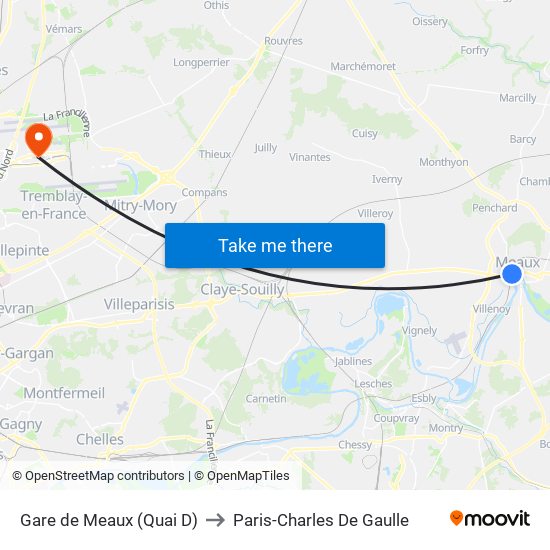 Gare de Meaux (Quai D) to Paris-Charles De Gaulle map