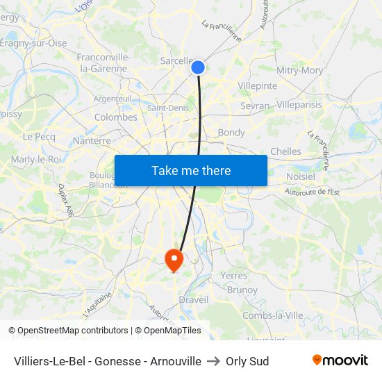 Villiers-Le-Bel - Gonesse - Arnouville to Orly Sud map