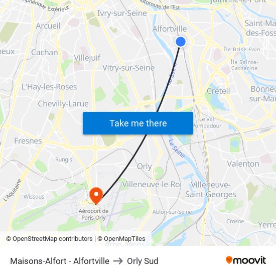 Maisons-Alfort - Alfortville to Orly Sud map