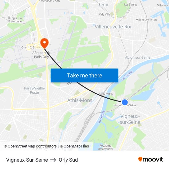 Vigneux-Sur-Seine to Orly Sud map