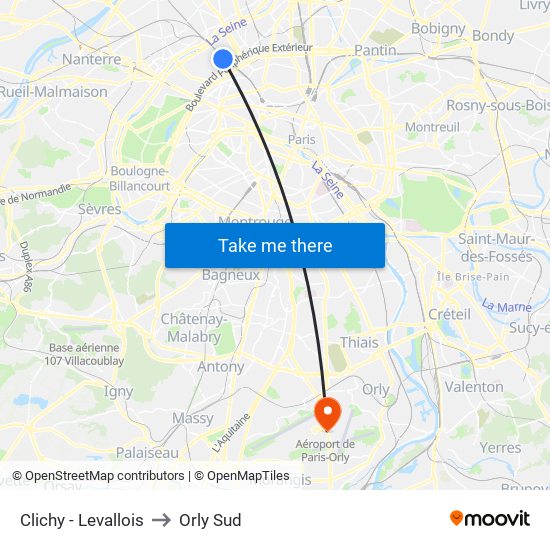 Clichy - Levallois to Orly Sud map