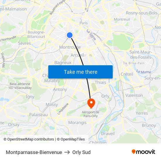 Montparnasse-Bienvenue to Orly Sud map