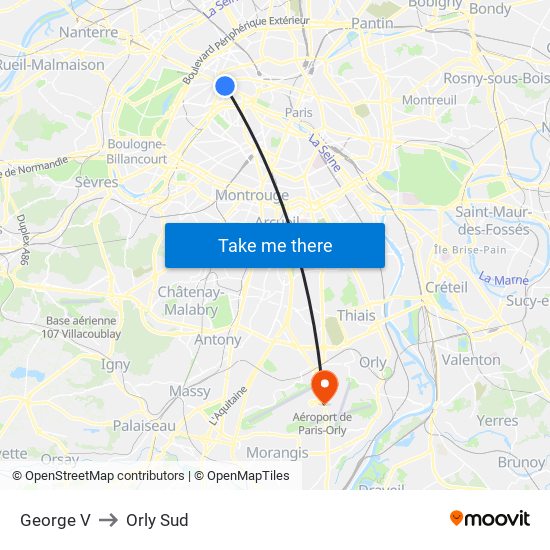 George V to Orly Sud map