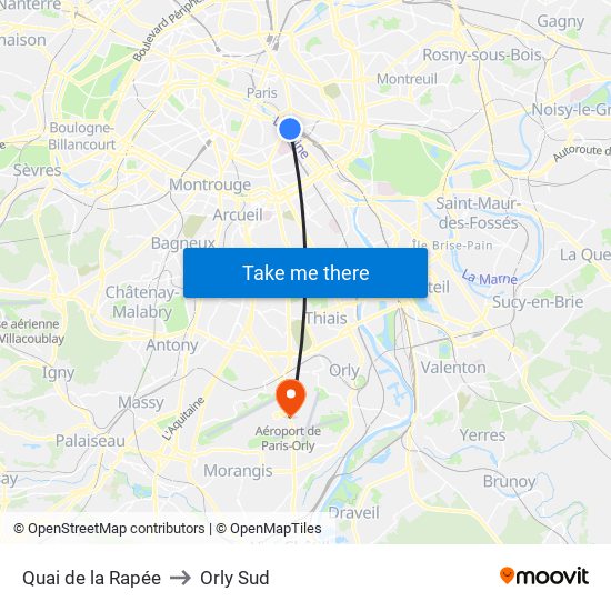 Quai de la Rapée to Orly Sud map