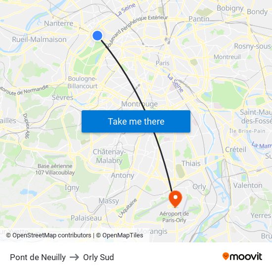 Pont de Neuilly to Orly Sud map