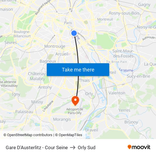 Gare D'Austerlitz - Cour Seine to Orly Sud map