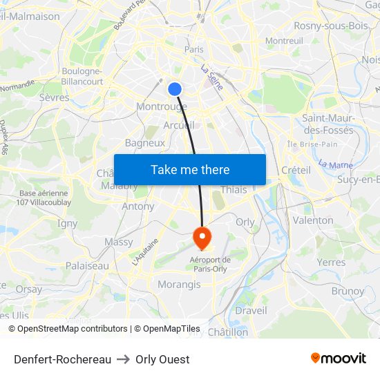 Denfert-Rochereau to Orly Ouest map