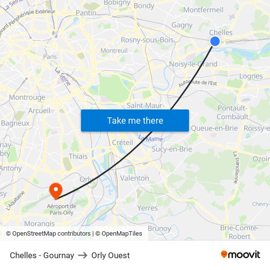 Chelles - Gournay to Orly Ouest map