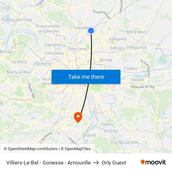 Villiers-Le-Bel - Gonesse - Arnouville to Orly Ouest map