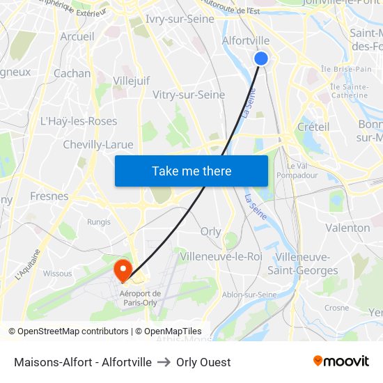 Maisons-Alfort - Alfortville to Orly Ouest map