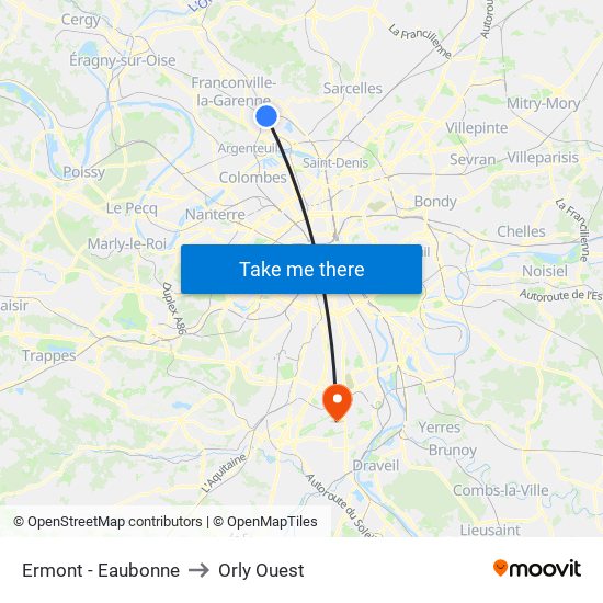 Ermont - Eaubonne to Orly Ouest map