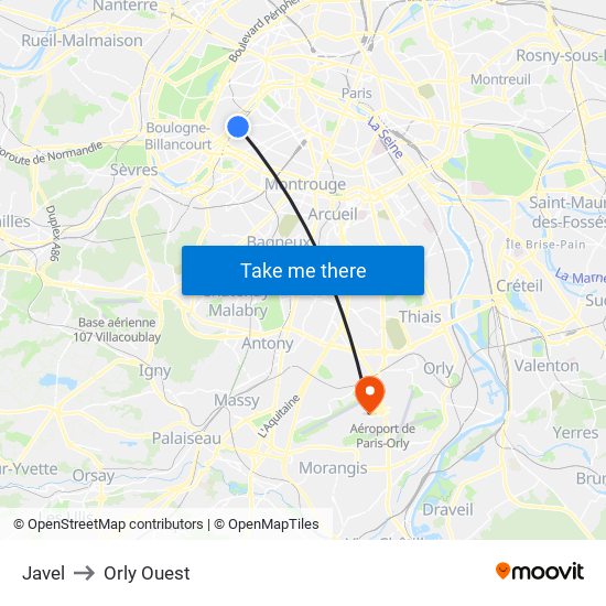 Javel to Orly Ouest map