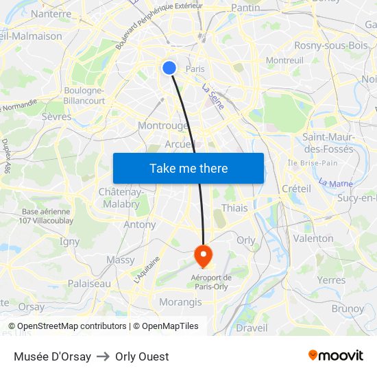 Musée D'Orsay to Orly Ouest map