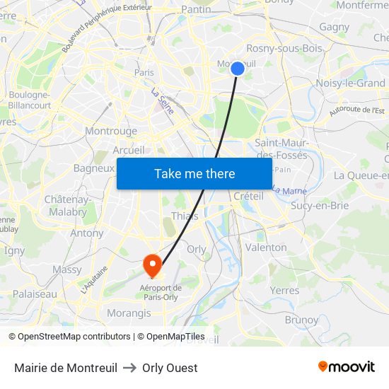 Mairie de Montreuil to Orly Ouest map