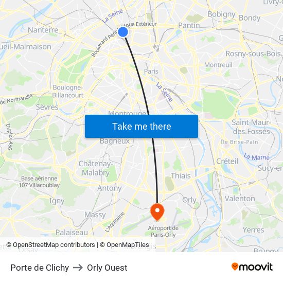Porte de Clichy to Orly Ouest map