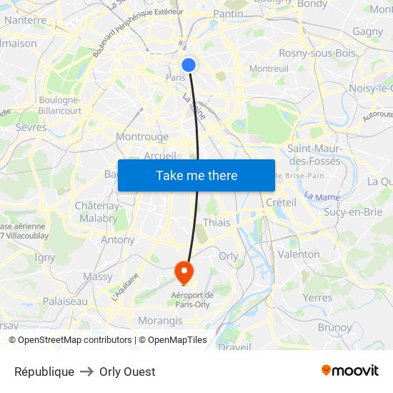 République to Orly Ouest map