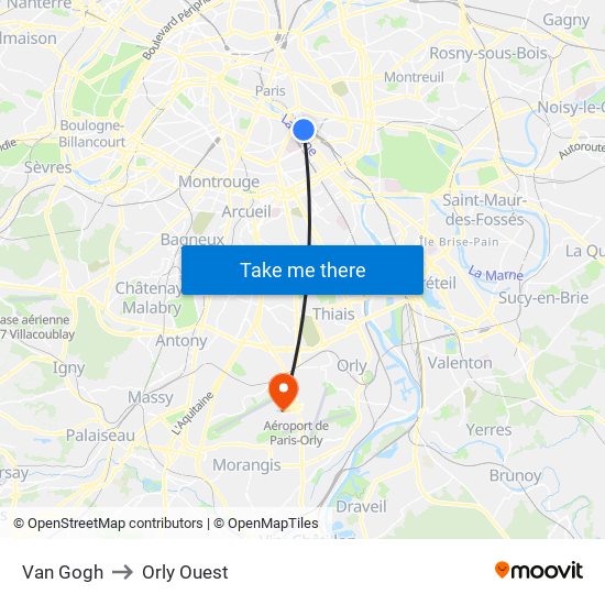 Van Gogh to Orly Ouest map