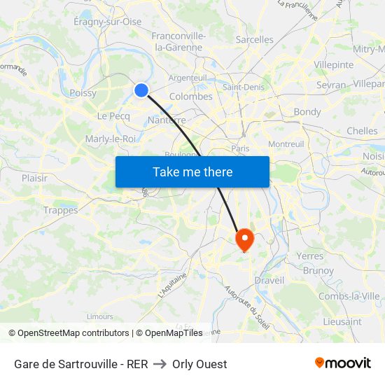 Gare de Sartrouville - RER to Orly Ouest map