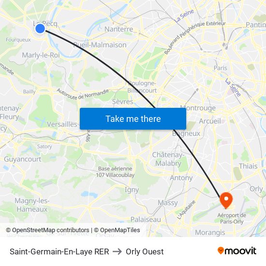 Saint-Germain-En-Laye RER to Orly Ouest map